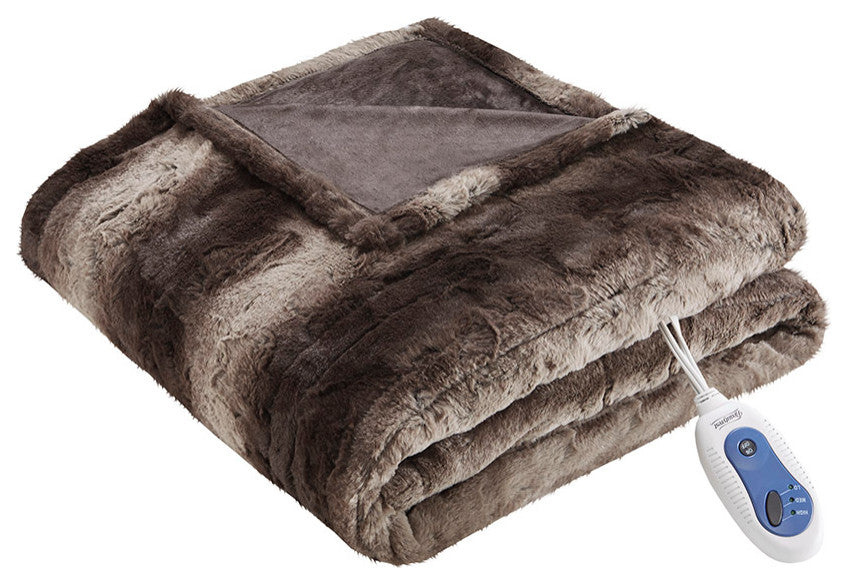 Beautyrest Zuri Oversized Faux Fur Heated Throw, Brown