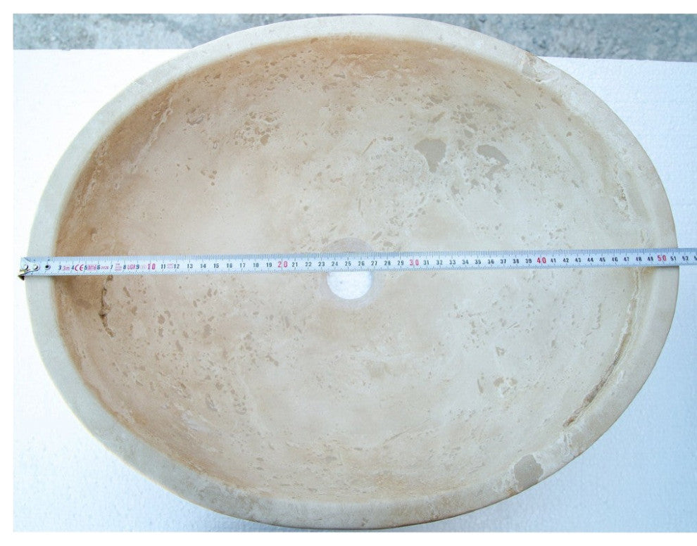 Troia Light Travertine Natural Stone Oval Vessel Sink (W)16" (L)21" (H)6"