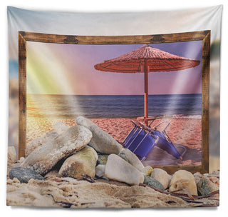 Framed Effect Beach Sunset Seashore Wall Tapestry, 60"x50"