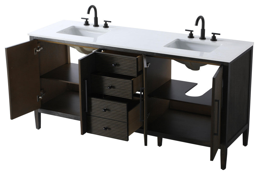 Home Living 72" Double Bathroom Vanity, Chocolate Oak