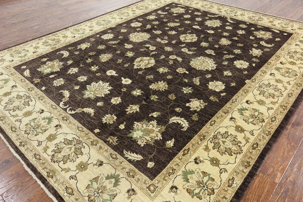 8x10 Brown Oushak Collection Peshawar Quality Chobi Hand Knotted Wool Rug H9383