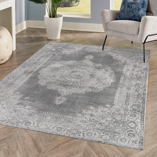 Rosalia Cottage Medallion Area Rug, Gray/Dark Gray, 8 X 10