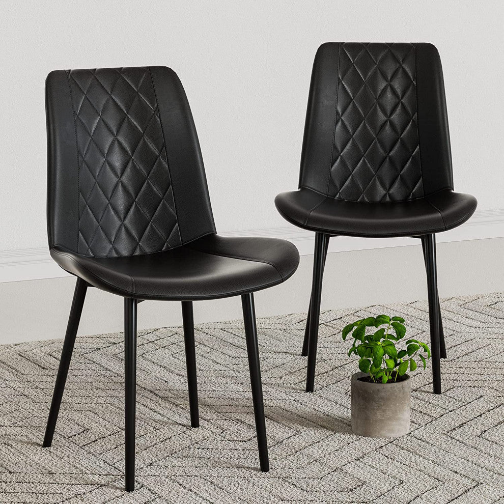 Beige Dining Chairs in Faux Leather with Soft Cushion, Black