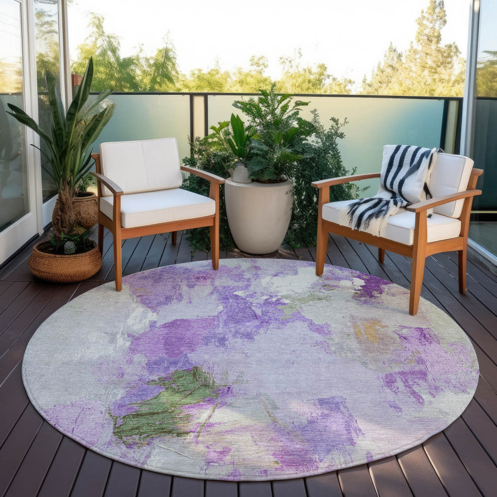 Machine Washable Indoor/Outdoor Chantille ACN1914 Purple 8' x 8' Round Rug