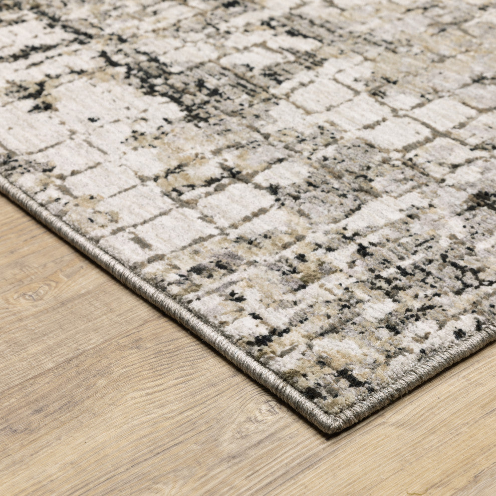 Noble Geometric Abstract Grey/ Ivory Indoor Area Rug, Grey, 3'3"x5'
