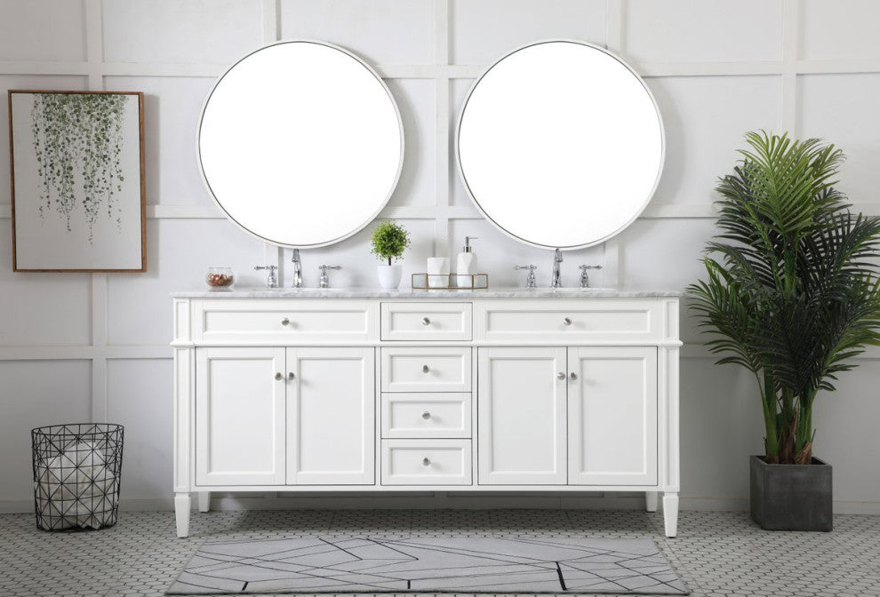 Home Living Vanity with Carrara White Marble Countertop, White, 72", Double Sink