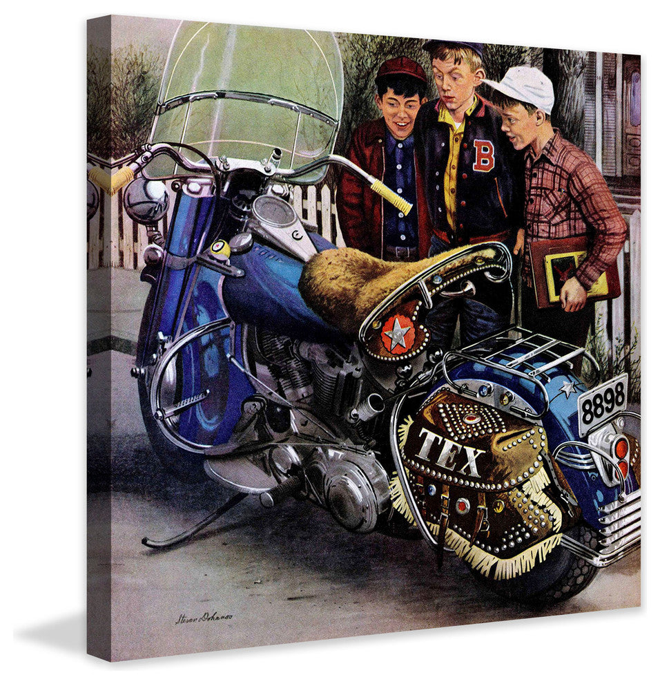 "Tex's Motorcycle" Painting Print on Canvas by Stevan Dohanos