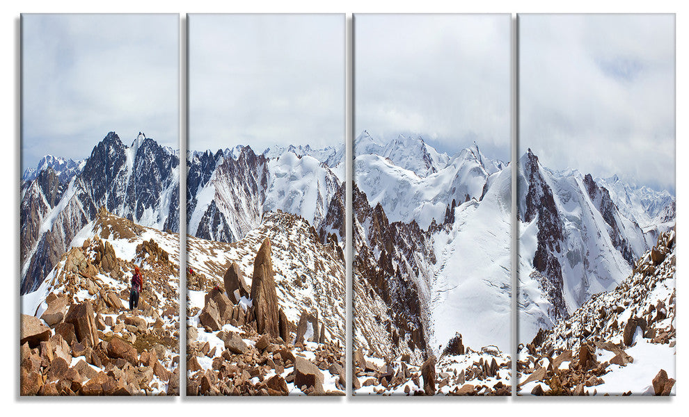 Climbers on the Mountain Top, Landscape Canvas Art Print, 48"x28", 4 Panels