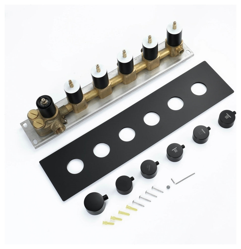 LED Shower System & 6 Jetted Body Sprays, Matte Black B - Phone Control Light