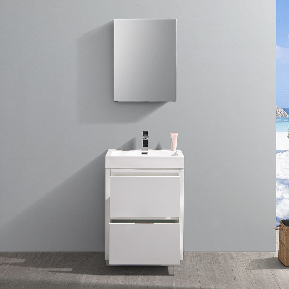 Valencia 24" Glossy White Free Standing Vanity Set, Cabinet, Faucet FFT3111CH