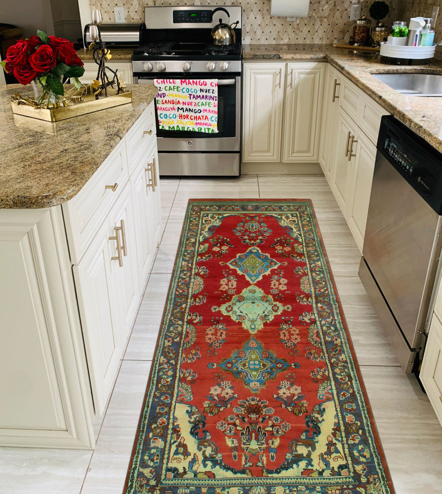 Fine Vintage Distressed Kyleigh Red/Blue Runner, 3'7x10'11