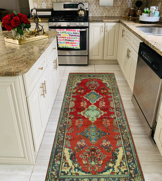 Fine Vintage Distressed Kyleigh Red/Blue Runner, 3'7x10'11