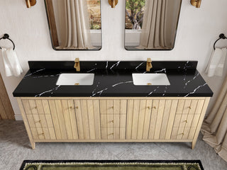 Atlanta Oak 84" Double Sink Bath Vanity, White 2" Calacatta Black