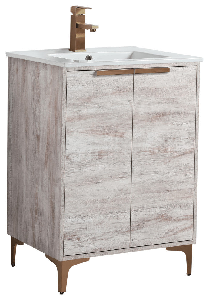 Wilmington Bath Vanity, Rustic White, 24 Inch, Rose Gold Hardware