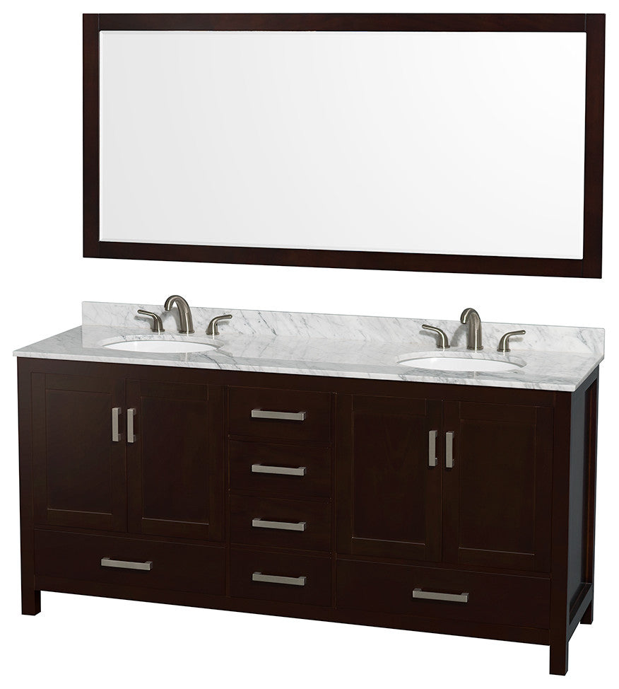 Wyndham WCS141472DESCMUNOM70 Espresso 72 Inch Vanity with Sinks and Mirror