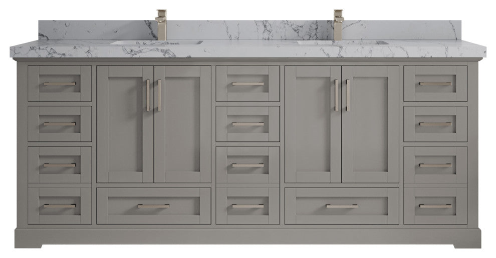 Boston 84 Double Sink Bath Vanity in Elephant Skin Gray 2" Venatino Quartz