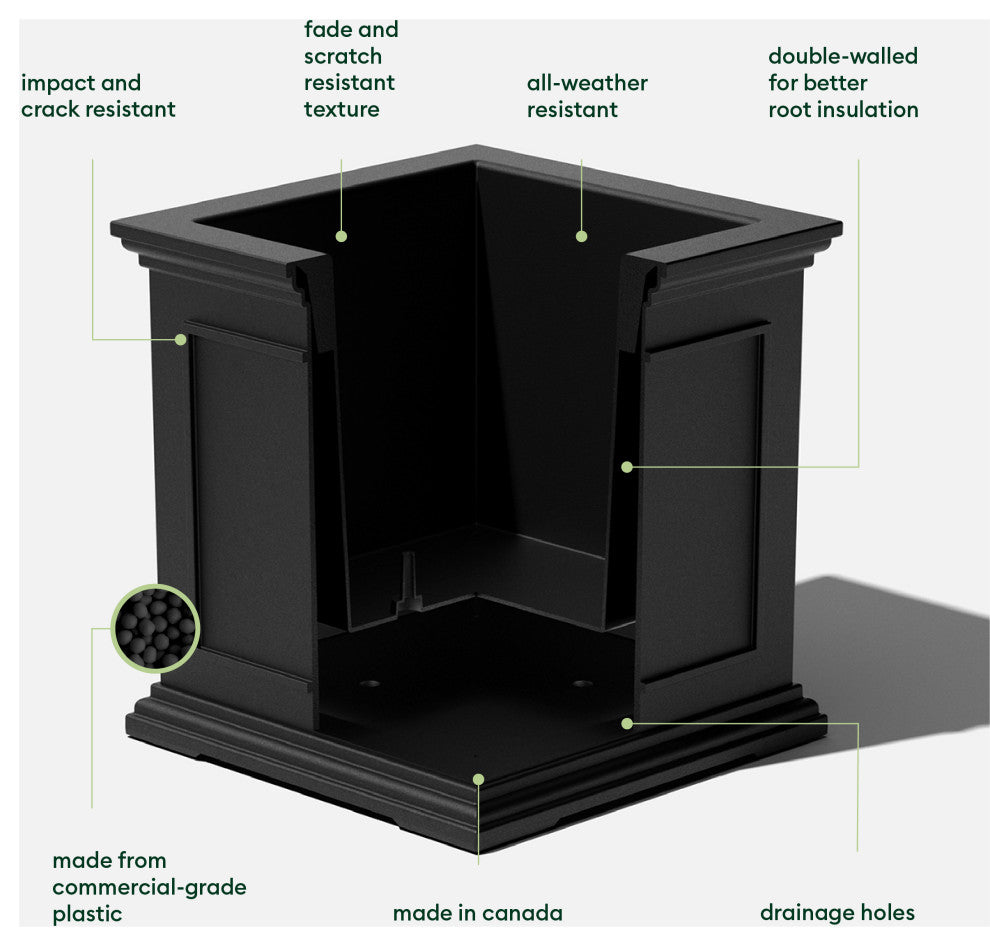 Brixton Cube Planter, 20", Black
