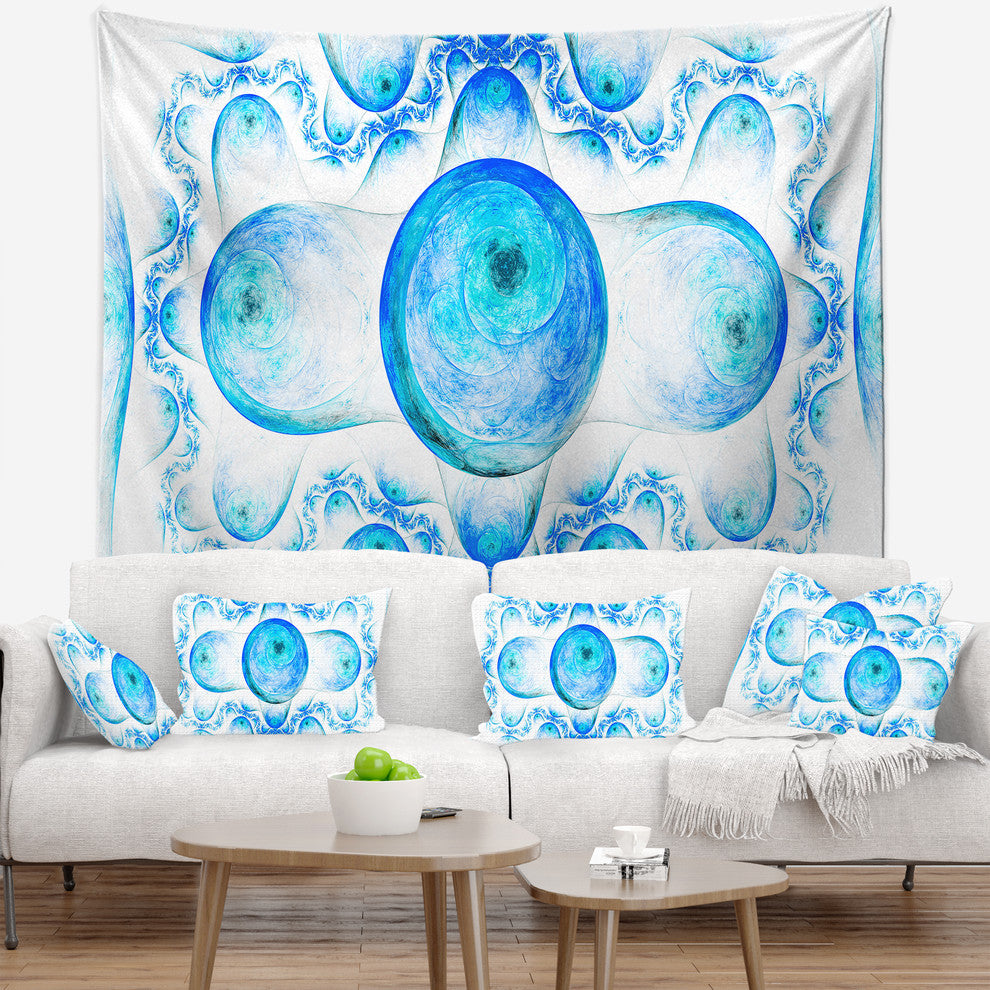 Blue Exotic Fractal Pattern Abstract Wall Tapestry, 80"x68"