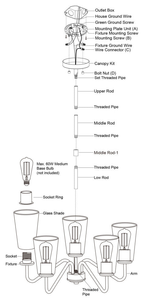 Vaxcel Lighting H0284 Beverly 5 Light 23"W Chandelier - Muted Brass