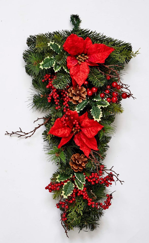 Spruce Poinsettia Berry Teardrop, 28"