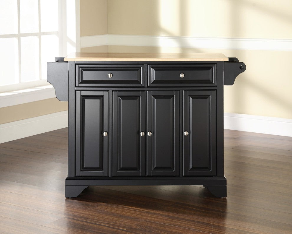 LaFayette Natural Wood Top Kitchen Island, Black Finish