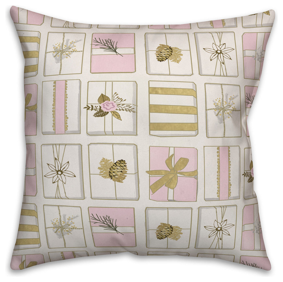 Pink and Gold Gift Pattern 16"x16" Throw Pillow Cover