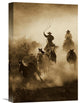 "Horses Herded By Cowboy And Cowgirl, Oregon - Sepia" Artwork, 12" x 18"