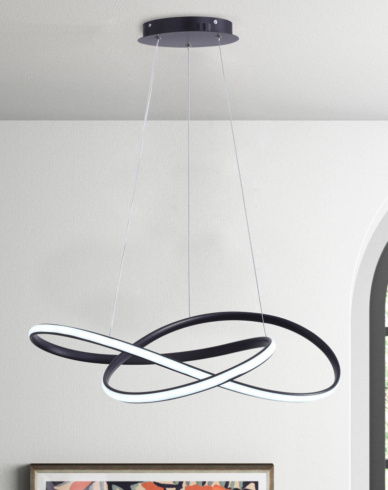 Modern 1-Light Wavy Line LED Pendant Light Linear Ceiling Light, Black