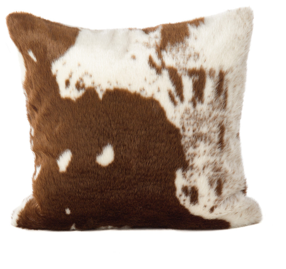 Urban Faux Cowhide Throw Pillow, Brown, 18", Down Filled