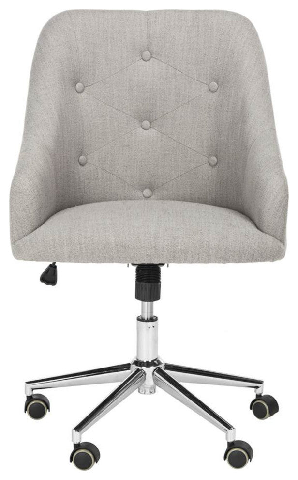 Transitional Office Chair, Chrome Base With Barrel Velvet Upholstered Seat, Gray