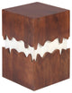 Benzara UPT-270550 Acacia Wood Side End Table, Block Pedestal, Walnut, White
