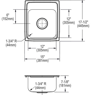 PSR15171 Celebrity Stainless Steel 15" x 17-1/2" Drop-in Bar Sink 1 Hole