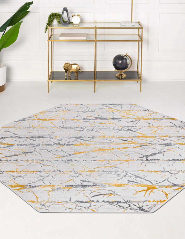 Unique Loom Anne Finsbury Rug, Yellow and Gray, 5'3"x5'3"