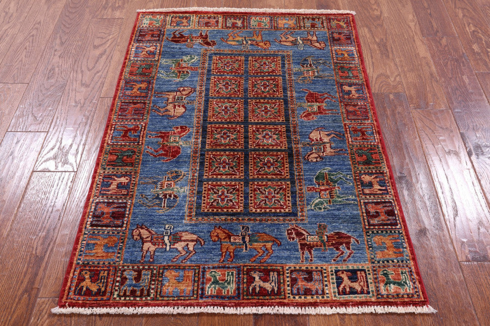Antiqued Pazyryk Historical Design Handmade Rug 2' 9" X 3' 11" Q10973