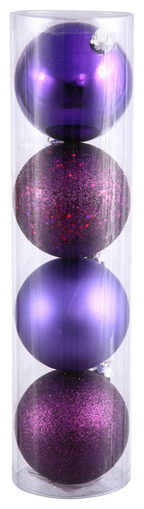 Vickerman 12" Plum 4-Finish Ball Ornament, 4 per bag