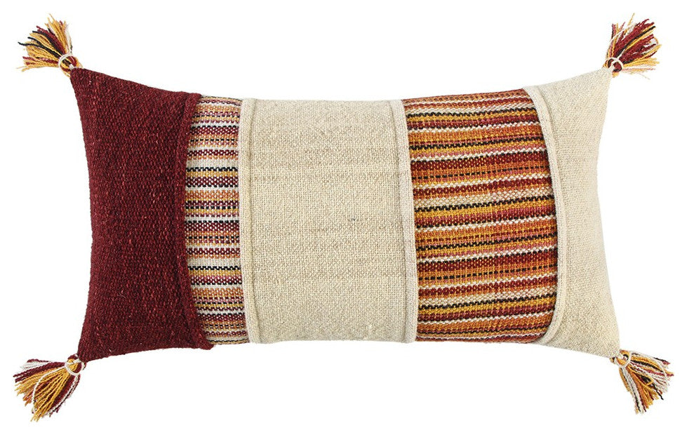 Brown Beige Color Blocked Lumbar Pillow