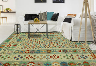 Sangat Kilim Steven Ivory/Light Blue Rug, 8'0x11'4
