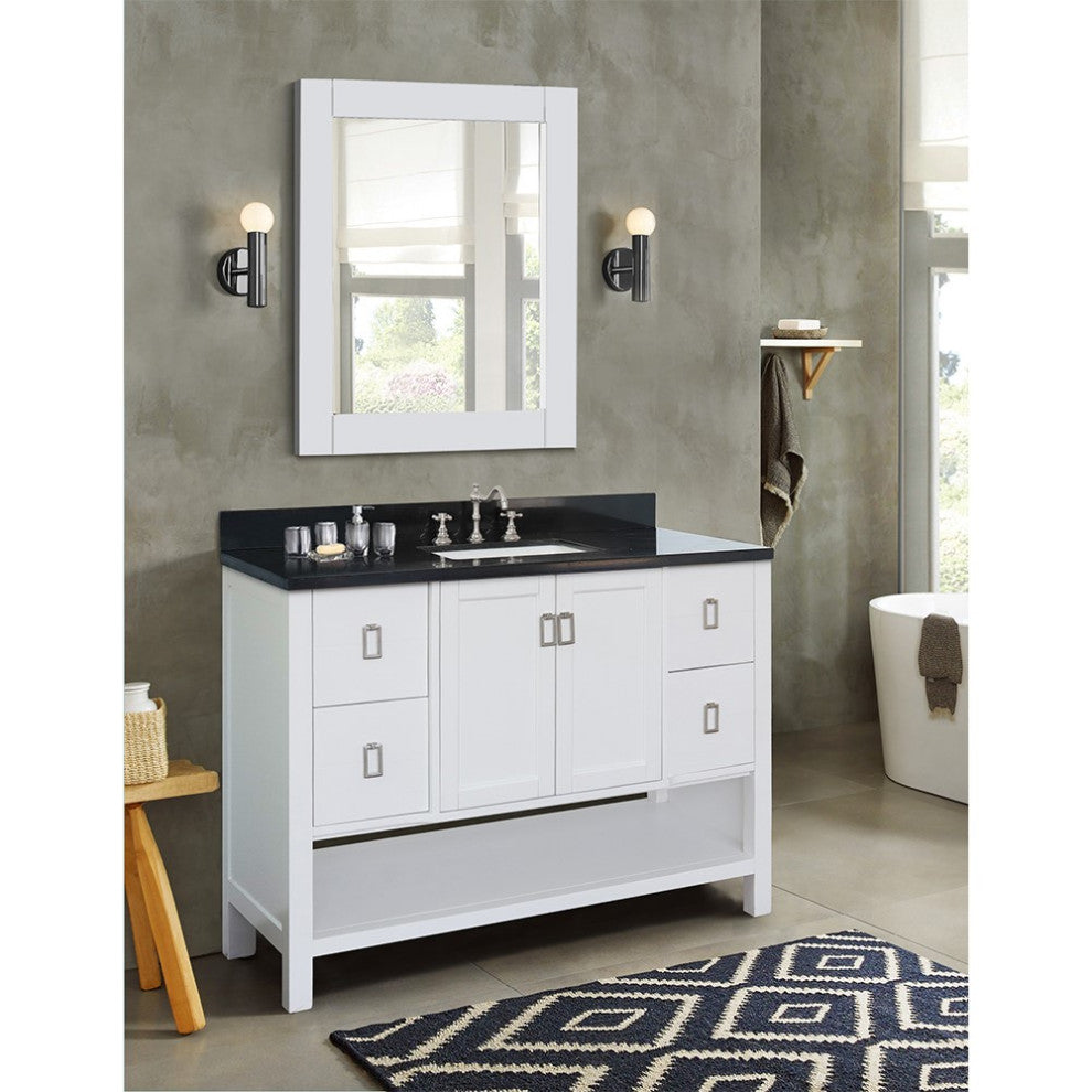49" Single Vanity, White Finish With Black Galaxy Top