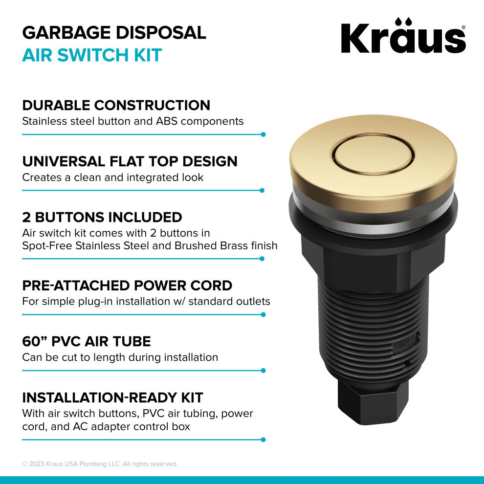 KRAUS Garbage Disposal Air Switch Kit 2 Flat Push Buttons SFS & BB, Kwda-200bb