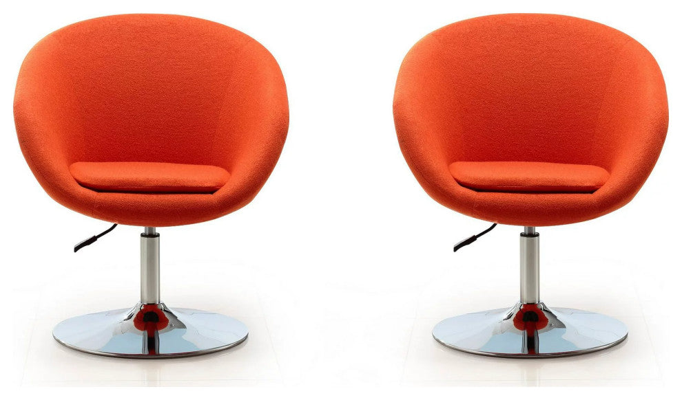 Set of 2 Accent Chair, Adjustable Cushioned Seat & Curved Back, Orange Fabric