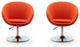 Set of 2 Accent Chair, Adjustable Cushioned Seat & Curved Back, Orange Fabric