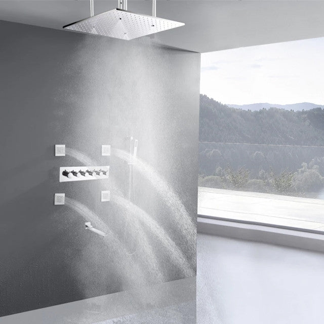 Mount Rainfall Shower System With Hand Shower and Jetted Body Sprays, With Led