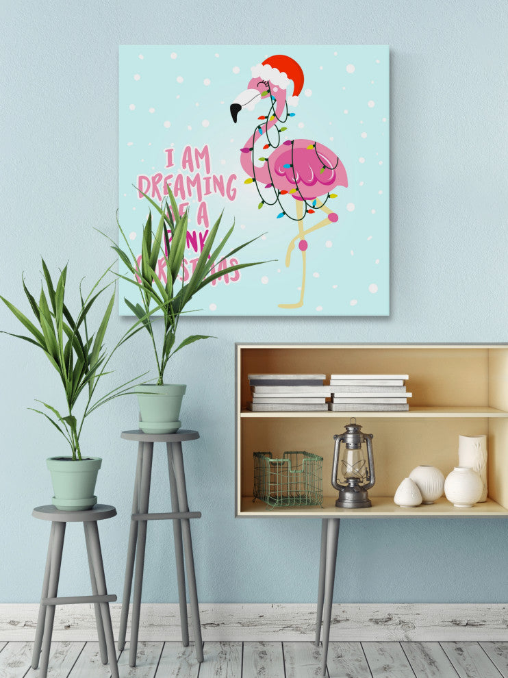 "Pink Christmas" Painting Print on Wrapped Canvas, 24x24