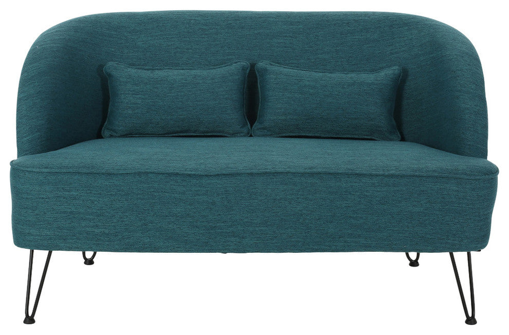Jordan Modern Fabric Loveseat With Hairpin Legs, Teal