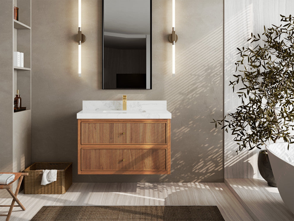 Sonoma Floating 36 Single Sink Vanity in Dark Natural with 2" Calacatta Nuvo