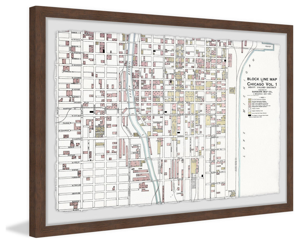 "Block Line Map of Chicago" Framed Painting Print, 36x24
