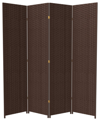 7' Tall Woven Fiber Room Divider, Dark Mocha, 4 Panel