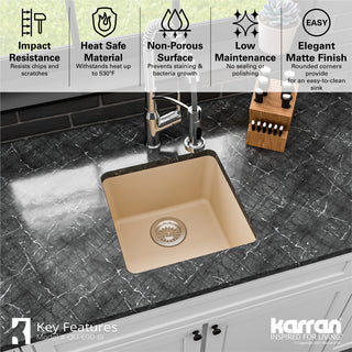 Karran Undermount Quartz Composite 17" Bar Single Bowl Sink, Bisque