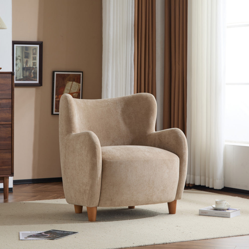 GDF Studio Wingback Fabric Accent Chair With Solid Birch Legs, Camel