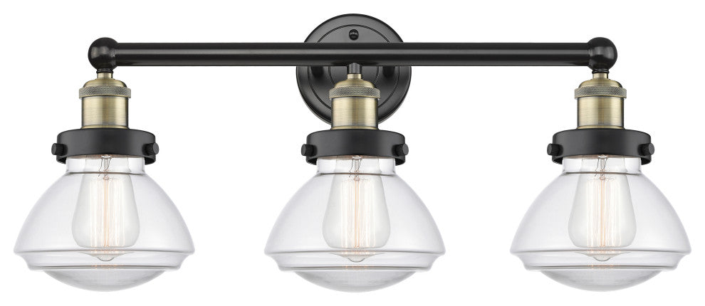 Olean 3-Light 25" Bath Vanity Light, Black Antique Brass Finish, Clear Shade